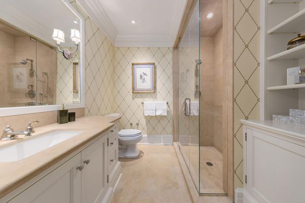 Bathroom, Glass Shower, Interior, Recessed Lighting