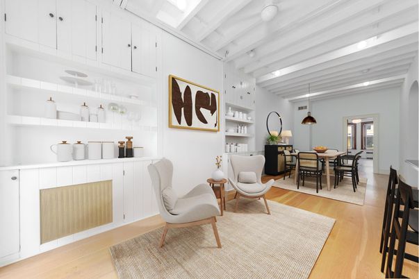 Dining room, Interior, Pendant Lights, Wood Texture Flooring