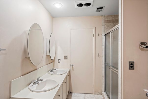 Bathroom, Dual Sink Vanities, Glass Shower, Interior, Recessed Lighting
