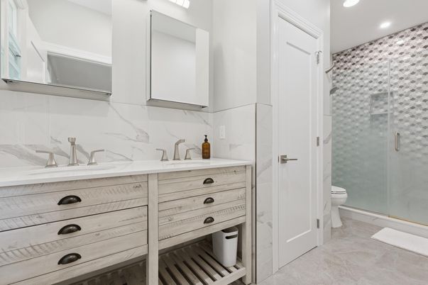Bathroom, Glass Shower, Interior, Recessed Lighting
