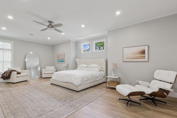 Bedroom, Interior, Recessed Lighting, Wood Texture Flooring