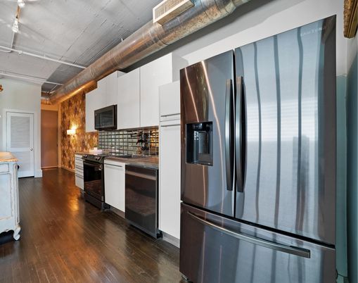 Interior, Kitchen, Stainless Steel Appliances, Wood Texture Flooring