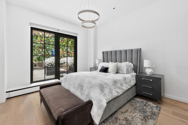 Bedroom, Interior, Pendant Lights, Wood Texture Flooring