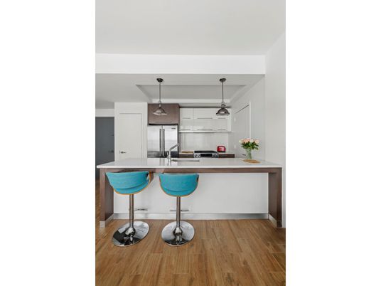 Interior, Kitchen, Pendant Lights, Stainless Steel Appliances, Wood Texture Flooring
