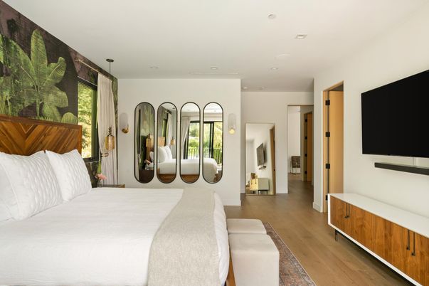Bedroom, Interior, Recessed Lighting, Wood Texture Flooring