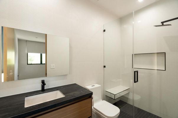 Bathroom, Glass Shower, Interior, Recessed Lighting