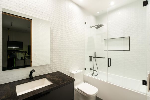Bathroom, Glass Shower, Interior, Recessed Lighting