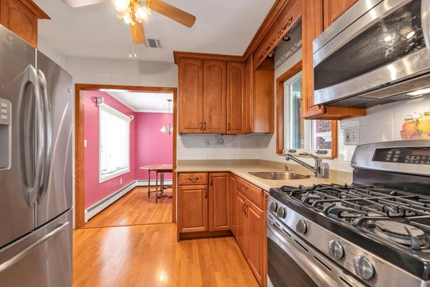 Interior, Kitchen, Stainless Steel Appliances, Wood Texture Flooring