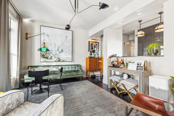 Dining room, Interior, Pendant Lights, Recessed Lighting, Wood Texture Flooring