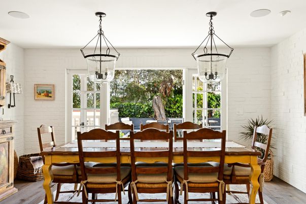 Dining room, Interior, Pendant Lights, Stone Walls