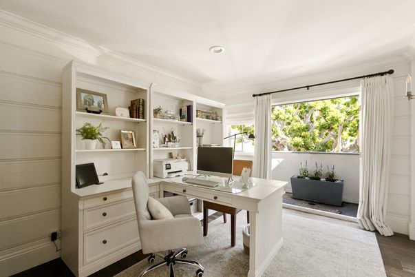 Home Office, Interior, Recessed Lighting, Wood Texture Flooring