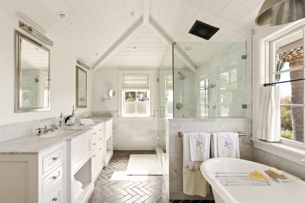 Bathroom, Dual Sink Vanities, Glass Shower, Interior, Recessed Lighting