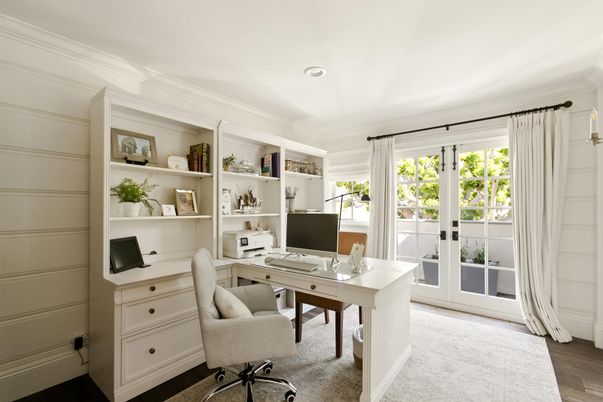 Home Office, Interior, Recessed Lighting, Wood Texture Flooring