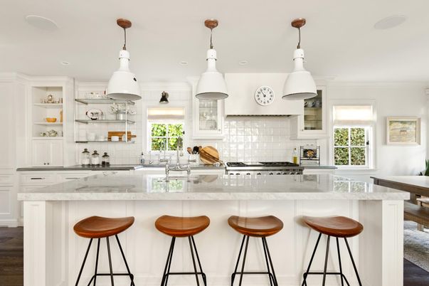 Interior, Kitchen, Pendant Lights, Recessed Lighting, Wood Texture Flooring