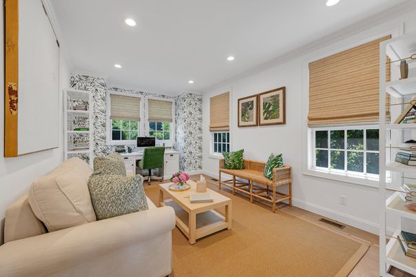 Home Office, Interior, Living room, Recessed Lighting, Wood Texture Flooring