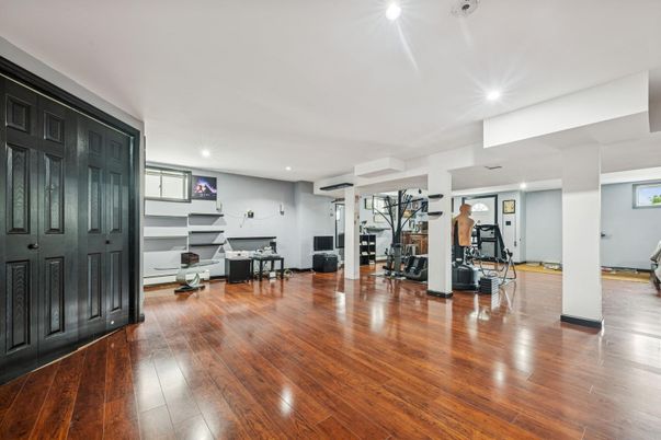 Fitness Equipment, Gym, Interior, Recessed Lighting, Wood Texture Flooring