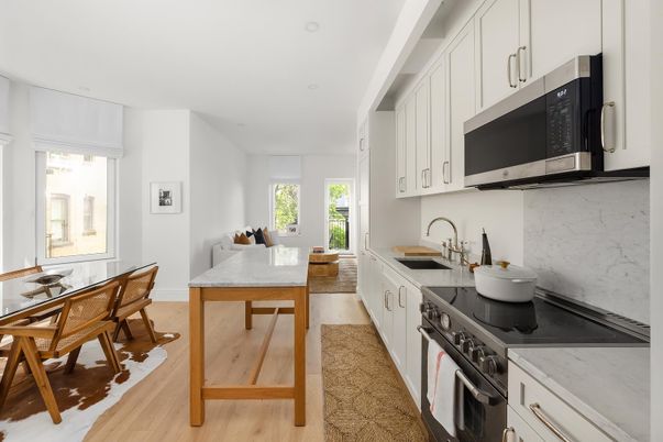 Dining room, Interior, Kitchen, Stainless Steel Appliances, Wood Texture Flooring