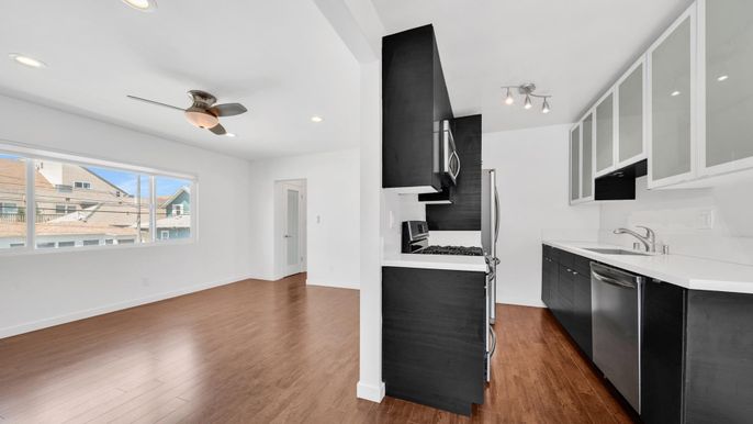 Interior, Kitchen, Recessed Lighting, Wood Texture Flooring