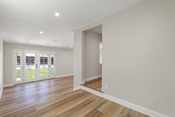 Empty room, Interior, Recessed Lighting, Wood Texture Flooring
