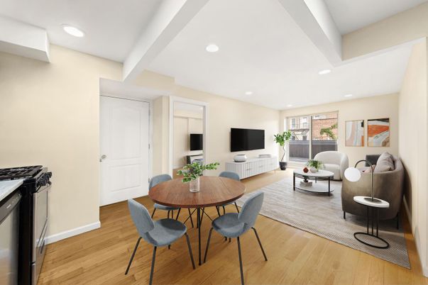 Dining room, Interior, Living room, Recessed Lighting, Wood Texture Flooring