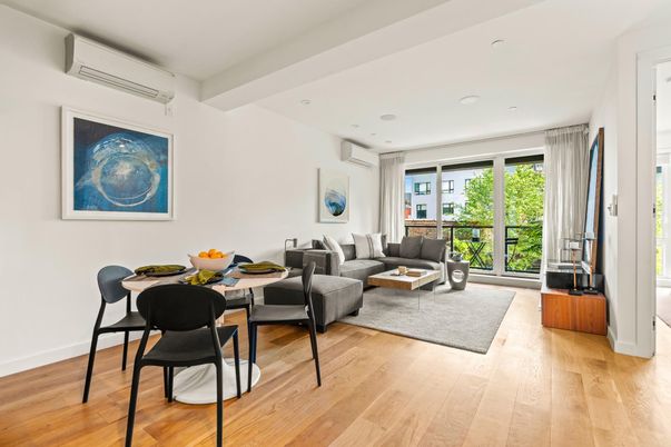 Dining room, Interior, Living room, Recessed Lighting, Wood Texture Flooring