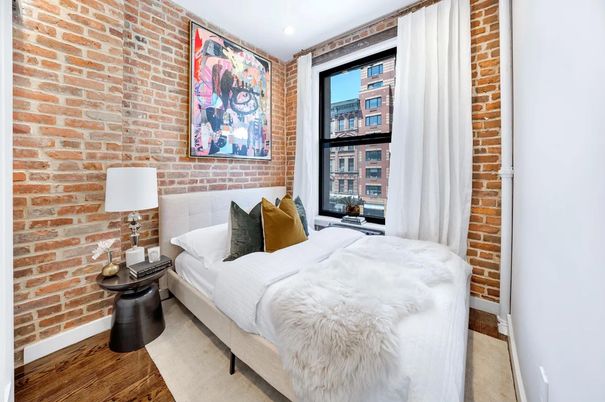 Bedroom, Interior, Stone Walls, Wood Texture Flooring