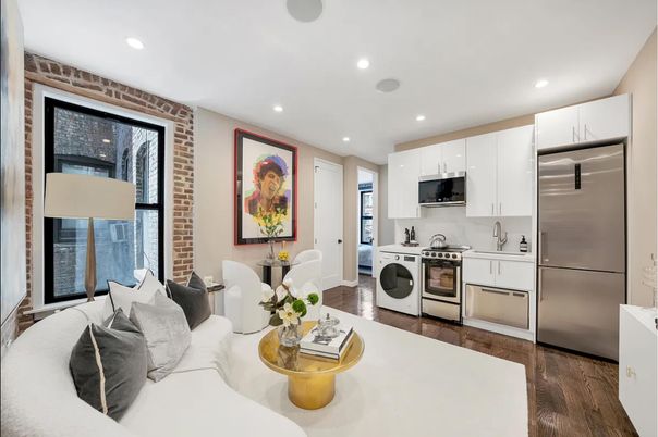 Interior, Kitchen, Living room, Recessed Lighting, Stainless Steel Appliances, Wood Texture Flooring