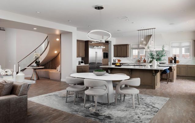 Dining room, Interior, Kitchen, Living room, Pendant Lights, Recessed Lighting, Stainless Steel Appliances, Wood Texture Flooring