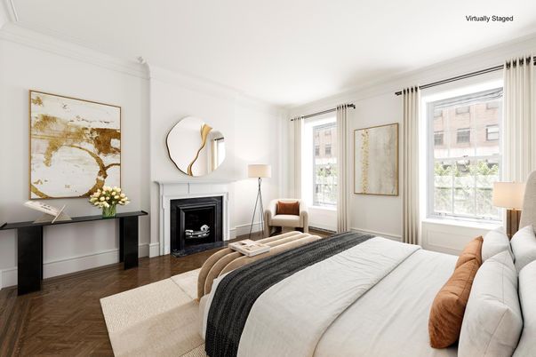 Bedroom, Fireplace, Interior, Wood Texture Flooring