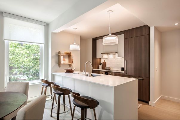 Interior, Kitchen, Pendant Lights, Recessed Lighting, Wood Texture Flooring