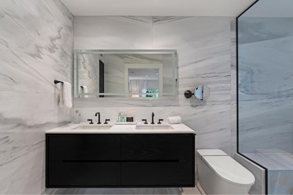 Bathroom, Glass Shower, Interior, Marble Walls