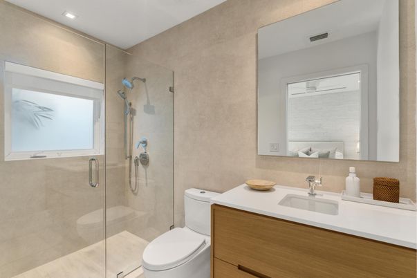 Bathroom, Glass Shower, Interior, Recessed Lighting