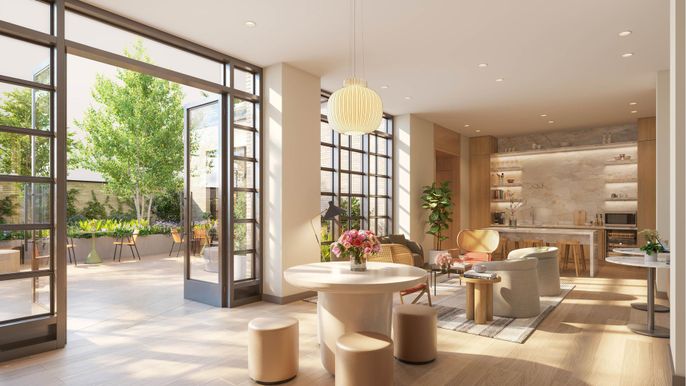 Interior, Living room, Pendant Lights, Recessed Lighting, Wood Texture Flooring