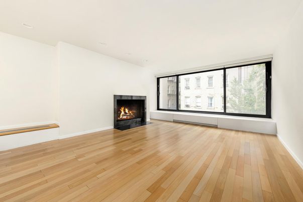 Empty room, Fireplace, Interior, Recessed Lighting, Wood Texture Flooring