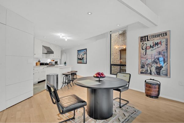 Dining room, Interior, Kitchen, Recessed Lighting, Wood Texture Flooring