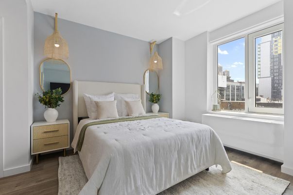 Bedroom, Interior, Pendant Lights, Wood Texture Flooring