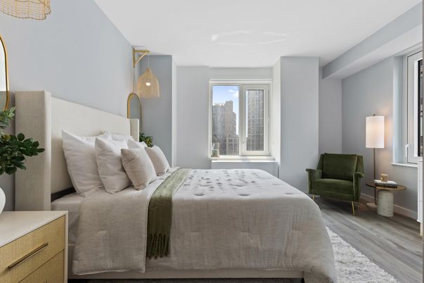 Bedroom, Interior, Pendant Lights, Wood Texture Flooring