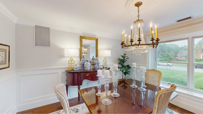 Chandelier, Dining room, Interior, Wood Texture Flooring
