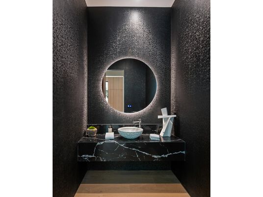 Bathroom, Interior, Recessed Lighting, Wood Texture Flooring