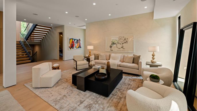 Interior, Living room, Recessed Lighting, Wood Texture Flooring