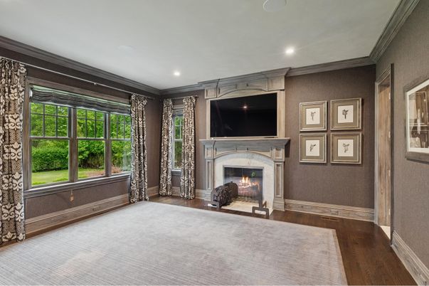 Fireplace, Interior, Recessed Lighting, Wood Texture Flooring