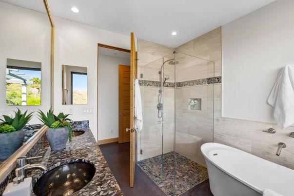 Bathroom, Dual Sink Vanities, Free Standing Baths, Glass Shower, Interior, Recessed Lighting