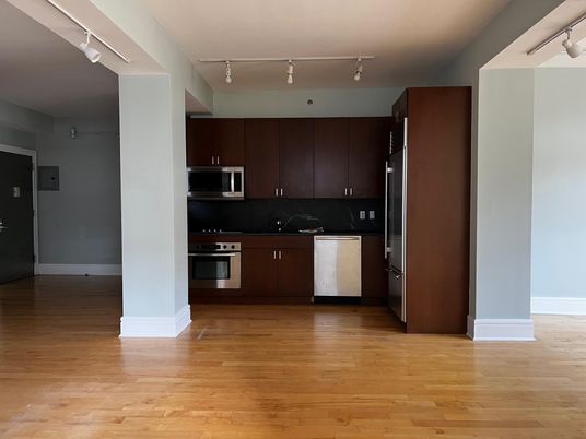 Interior, Kitchen, Stainless Steel Appliances, Wood Texture Flooring