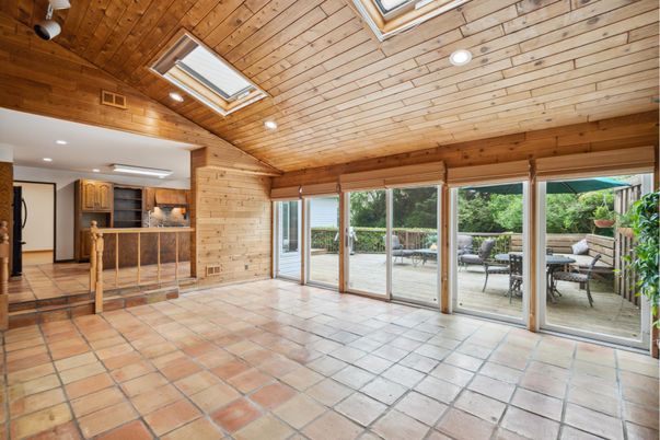 Empty room, Interior, Kitchen, Recessed Lighting, Wooden Ceilings, Wooden Walls