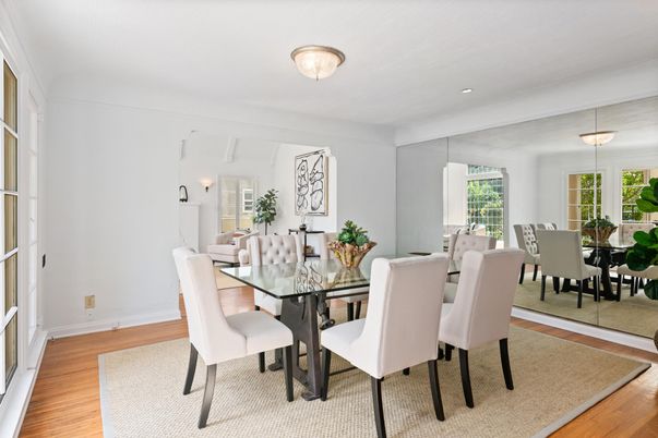 Dining room, Interior, Recessed Lighting, Wood Texture Flooring