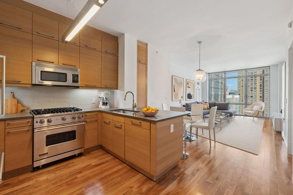 Dining room, Interior, Kitchen, Living room, Pendant Lights, Stainless Steel Appliances, Wood Texture Flooring