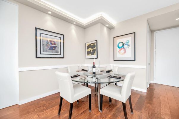 Dining room, Interior, Recessed Lighting, Wood Texture Flooring