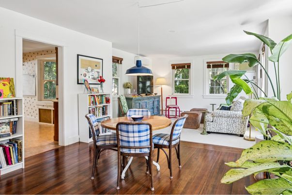 Dining room, Interior, Pendant Lights, Wood Texture Flooring