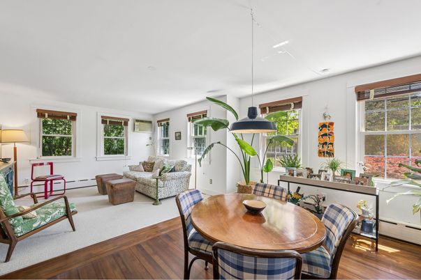 Dining room, Interior, Living room, Pendant Lights, Wood Texture Flooring