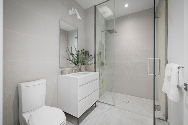 Bathroom, Glass Shower, Interior, Recessed Lighting